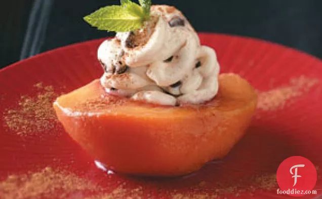 Poached Peaches with Cream Cheese Filling