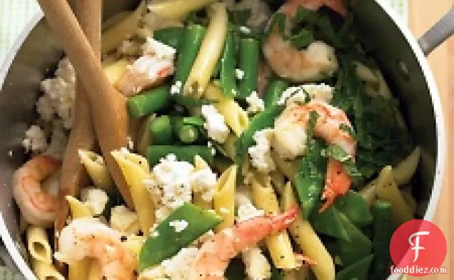 Penne With Shrimp, Feta, And Spring Vegetables