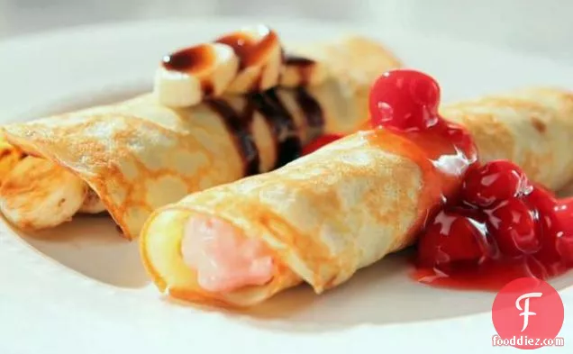 Swedish Pancakes with Cherry Cream Cheese and Chocolate-Banana Fillings