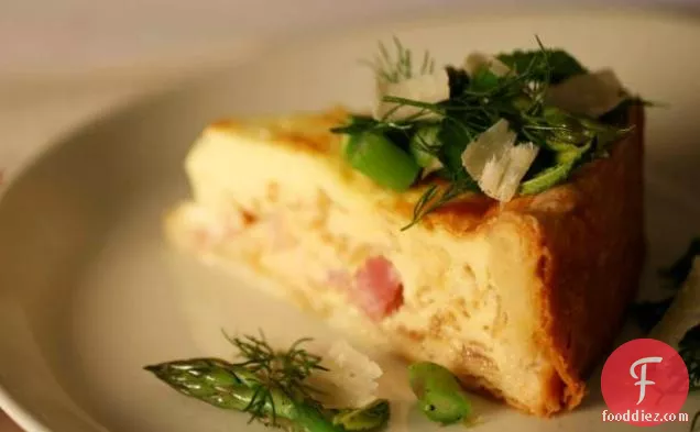 Deep-Dish Ham Quiche with Herb and Asparagus Salad
