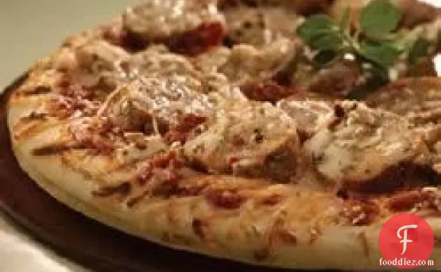 Grilled Mediterranean Greek Pizza with Sundried Tomato Chicken Sausage