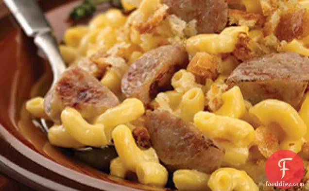 Sweet Apple Chicken Sausage with Homemade Macaroni and Cheese