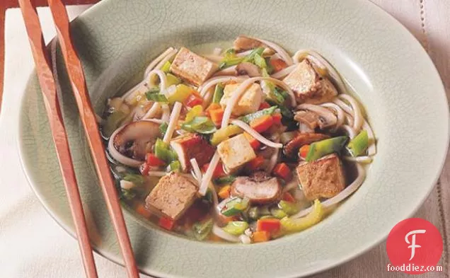 Gingery Vegetable Broth With Tofu And Noodles