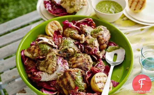 Grilled Chicken with Garlic-Herb Dressing and Grilled Lemon