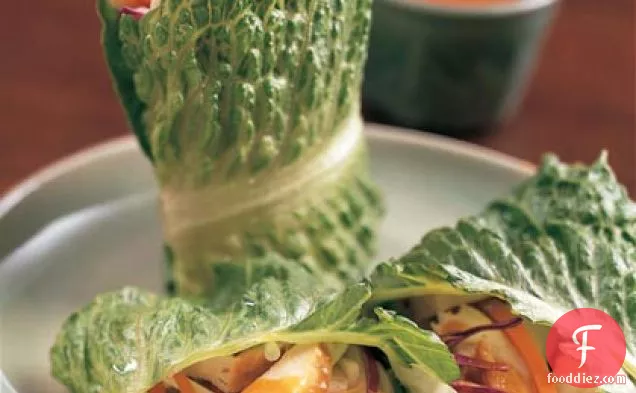 Chicken Lettuce Wraps with Peanut-Miso Sauce