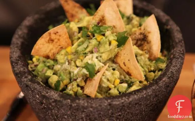 Roasted Corn Guacamole with Cumin Scented Tortilla Chips (Southwest Snack)