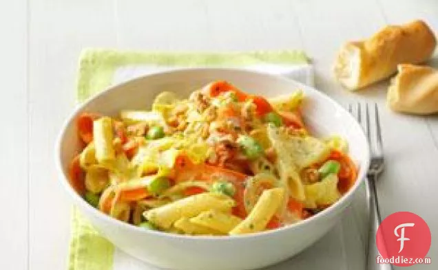 Creamy Pesto Penne with Vegetable Ribbons