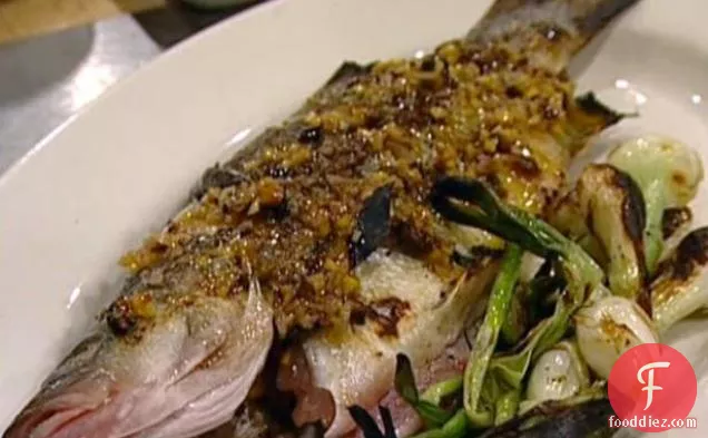 Wood-Roasted Striped Bass with Meyer Lemon and Olive Relish