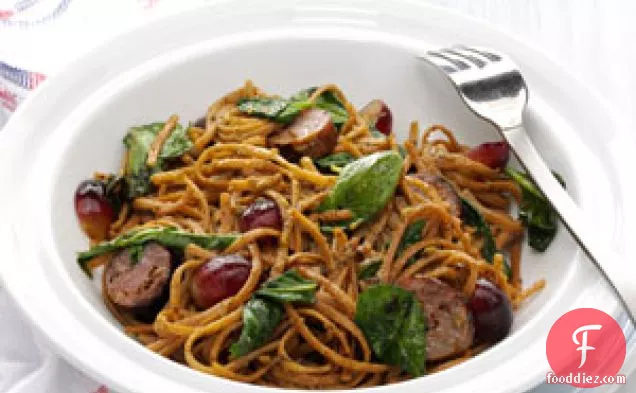 Balsamic Roasted Sausage and Grapes with Linguine