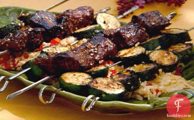 Grilled Asian Beef Kebabs over Rice