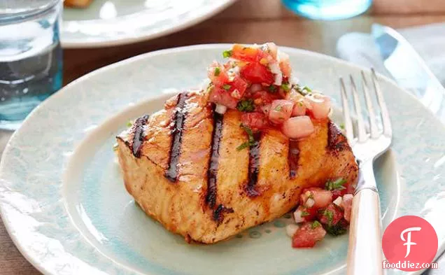 Grilled Salmon with Sherry Vinegar-Honey Glaze and Spicy Tomato Relish