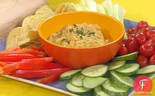 Lemon-Garlic Chickpea Dip with Veggies and Chips