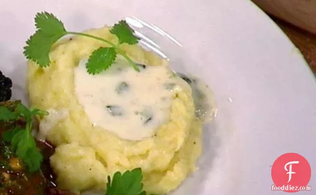 Mashed Potatoes with Green Chile Queso Sauce