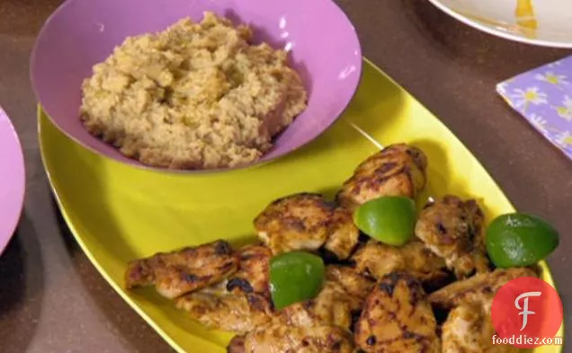 Tandoori Chicken with Mashed Chick Peas and Pepper and Onion Salad