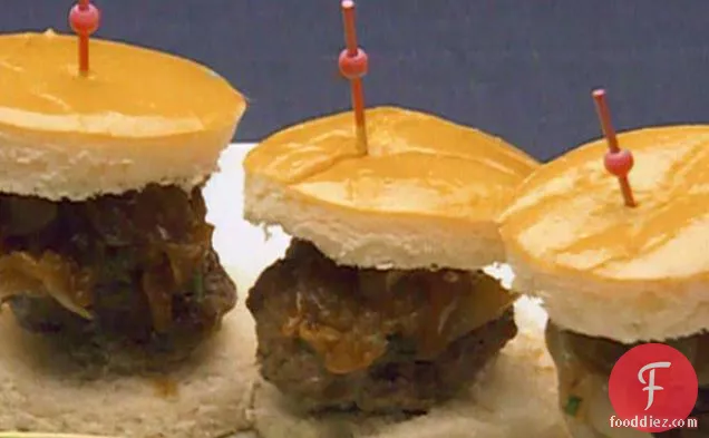 Kobe Bleu Cheese Mini-Burgers with Cipollini Onions in Balsamic Reduction