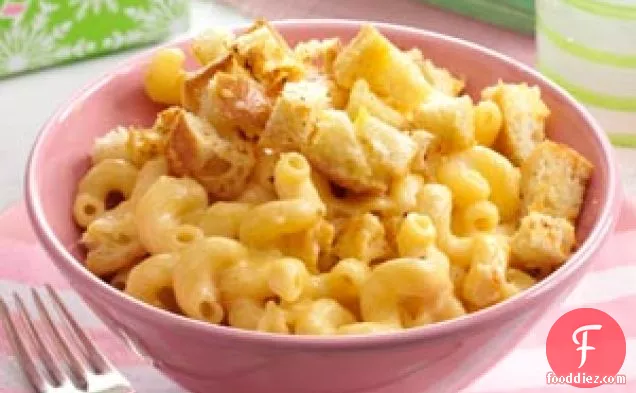 Macaroni and Cheese with Garlic Bread Cubes