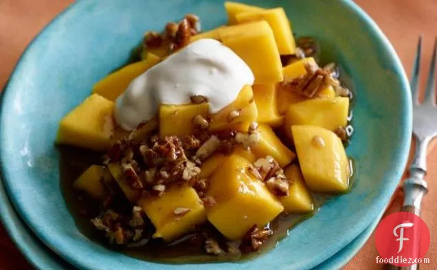 Mangoes Foster with Creme Fraiche