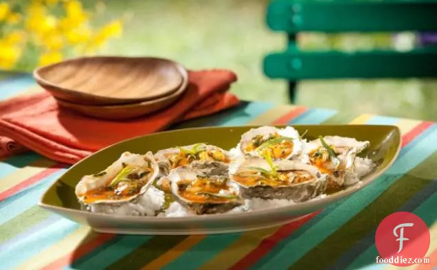 Fire Roasted Low-County Oysters with Tarragon and Red Hot Sauce Butter