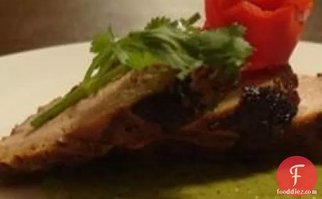 Peruvian Pork with avocado chili sauce