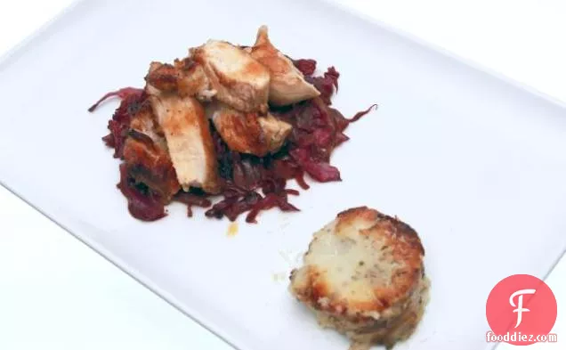 Chinese Five-Spice Chicken with Red Cabbage and Potato Gratin