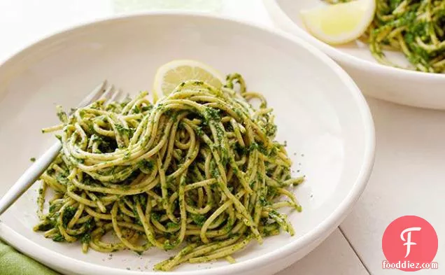 Kale and Pistachio Pesto Spaghetti