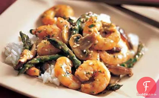 Shrimp and Asparagus with Ginger-Sesame Sauce