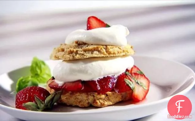 White Chocolate Chip Shortcake with Basil Strawberries