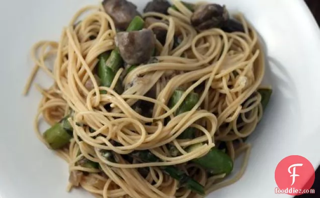 Spaghettini With Mushrooms, Asparagus, And Tarragon