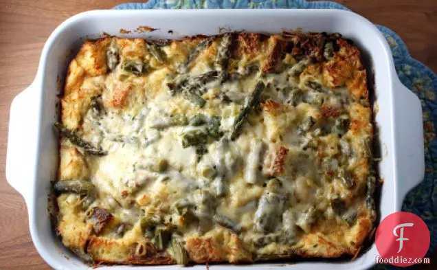 Asparagus And Caramelized Leek Bread Pudding