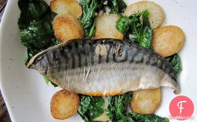 Miso Broiled Mackerel With Potatoes And Spinach