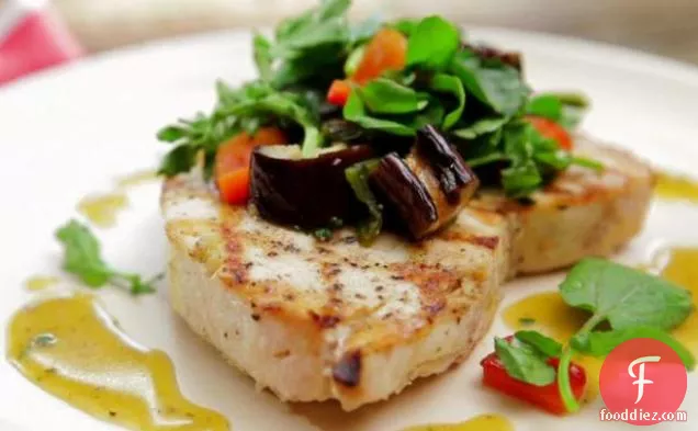Grilled Swordfish and Eggplant Salad with Honey-Thyme Vinaigrette