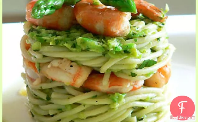 Shrimp Spaghetti And Asparagus Pesto