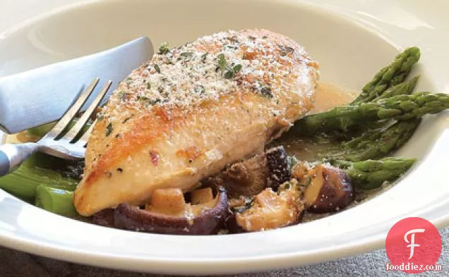 Pan-roasted Chicken with Asparagus and Shiitakes