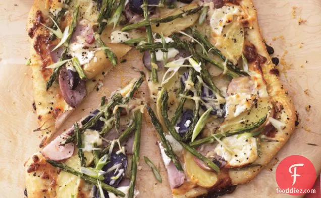Asparagus, Fingerling Potato, And Goat Cheese Pizza