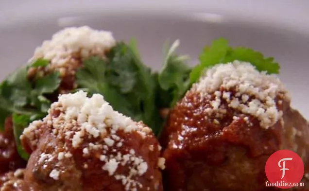 Mexican Meatballs with Red Chile Tomato Sauce and Queso Fresco