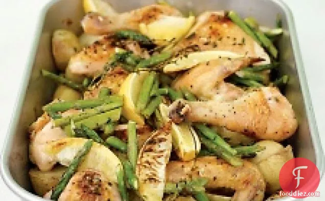 Roast Chicken With Potatoes, Lemon, And Asparagus