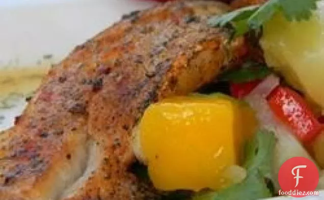 लाल शिमला मिर्च-मसालेदार ग्रील्ड कॉड और पार्टी-इन-योर-माउथ मैंगो साल्सा!