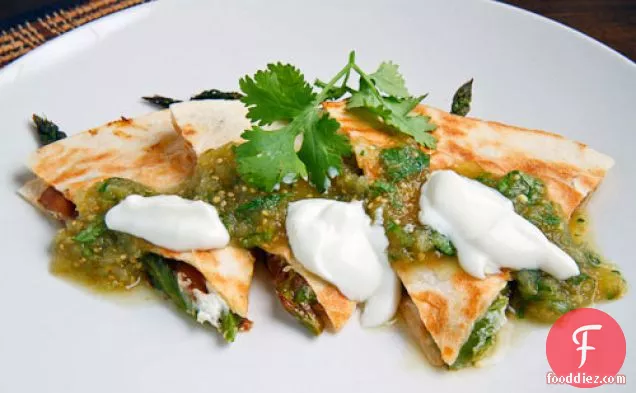 Roast Asparagus and Caramelized Mushroom Quesadillas with Goat Cheese
