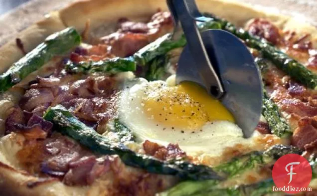 Homemade Pizza With Bacon, Egg And Asparagus