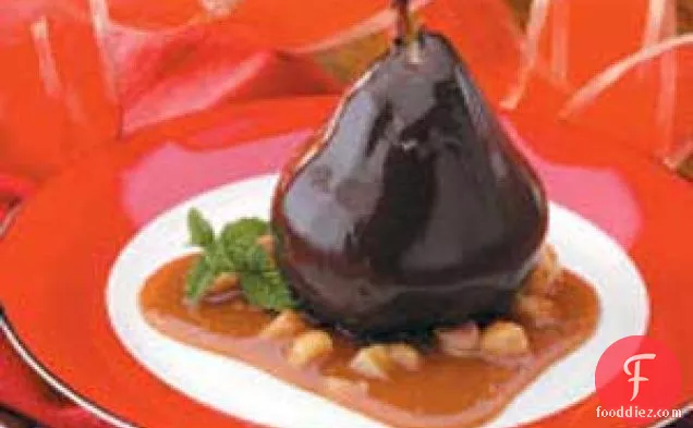 Chocolate Pears in Caramel Sauce