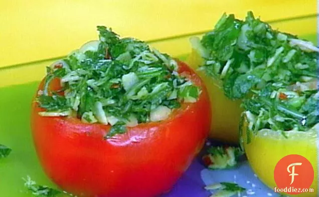 Vine Ripe Tomatoes Stuffed with Herb and Almond Gremolata