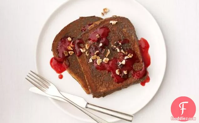 Chocolate-Hazelnut French Toast With Raspberry Syrup
