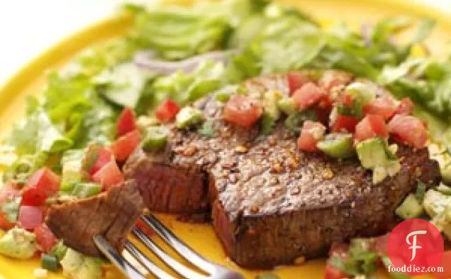 Peppered Steaks with Salsa