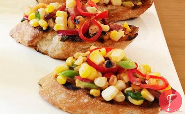 Grilled Corn, Bacon and Chile Crostini
