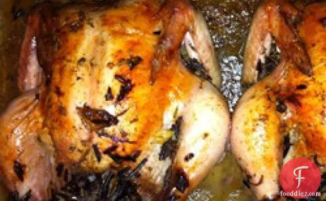 Game Hen Stuffed with Wild Rice and Mushrooms