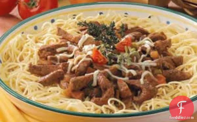 Steak Strips with Spaghetti