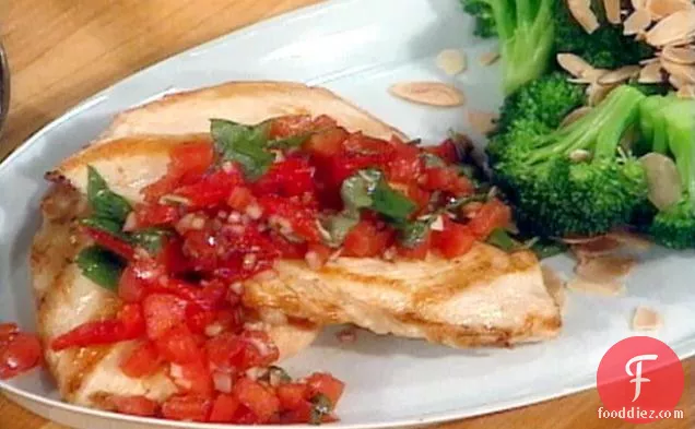 Tuscan Chicken with Tomato-Basil Relish and Toasted Almond Broccoli