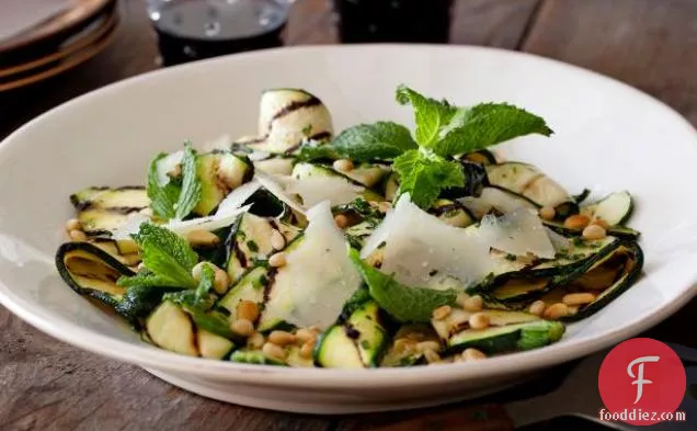 Grilled Zucchini Salad with Lemon-Herb Vinaigrette and Shaved Romano and Toasted Pine Nuts