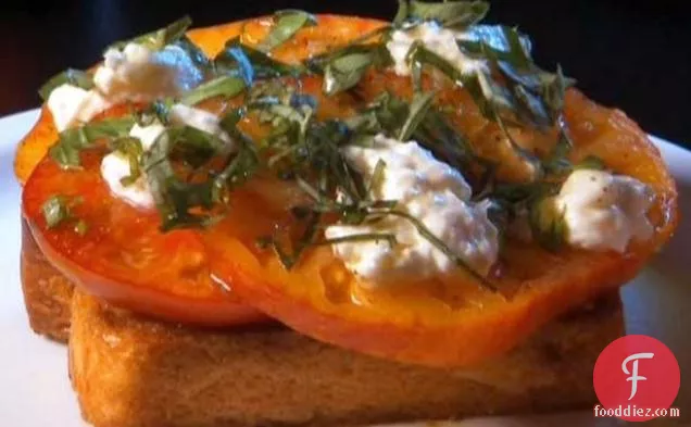 Texas Tomato Toast with Roasted Garlic Spread and Homemade Ricotta