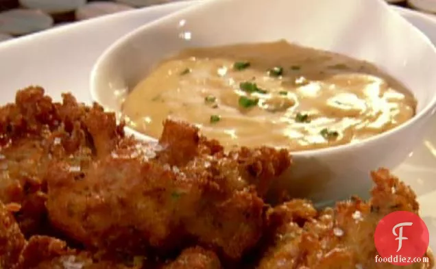 Hammed-Up Fritters with Manchego Cheese Sauce